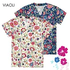 Рабочая одежда с цветочным принтом для аптеки Женские топы для кормления домашних животных клиника медицинская одежда с V-образным вырезом Футболка для медицинского врача