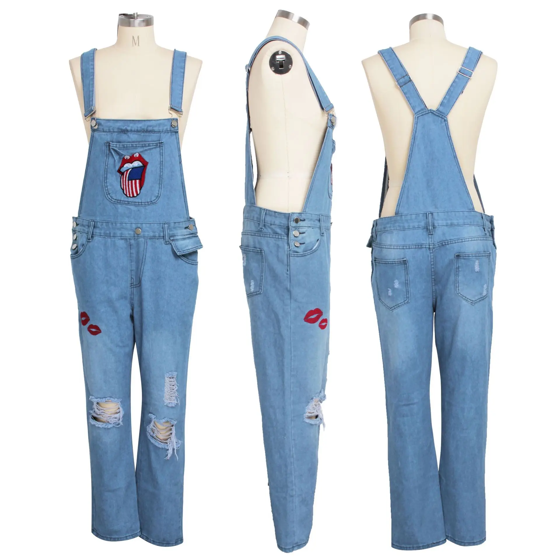 Модные женские джинсовые комбинезоны Adogirl облегающие с рисунком женских губ
