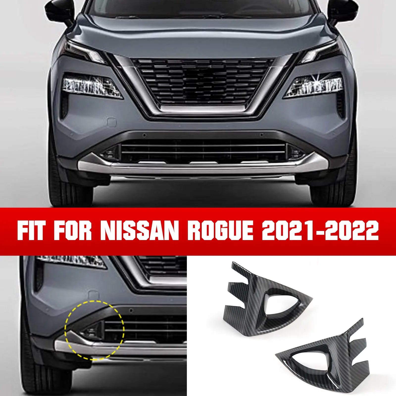 

Fit for Nissan Rogue 2021 2022 Front Bumper Grille Lower Signal Lamp Cover Trim Fog Light Lamp Cover Trims