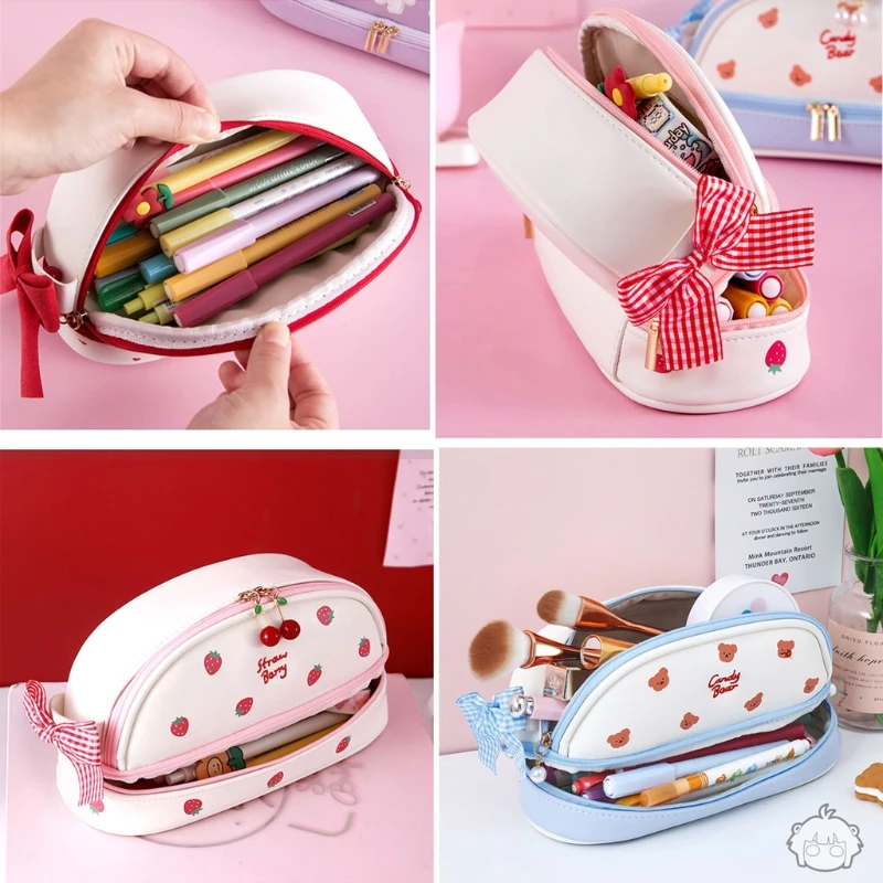 

PU Cute Pencil Cases Bags with Zipper School Pen Case Supplies Cosmetic Bag Large Capacity Storage Bag Gifts for Girl Women