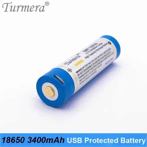 Литиевая аккумуляторная батарея Turmera 18650 NCR18650B, 3,7 в, 3400 мА · ч, 2 МОП-порта Micro USB, 4 шт.