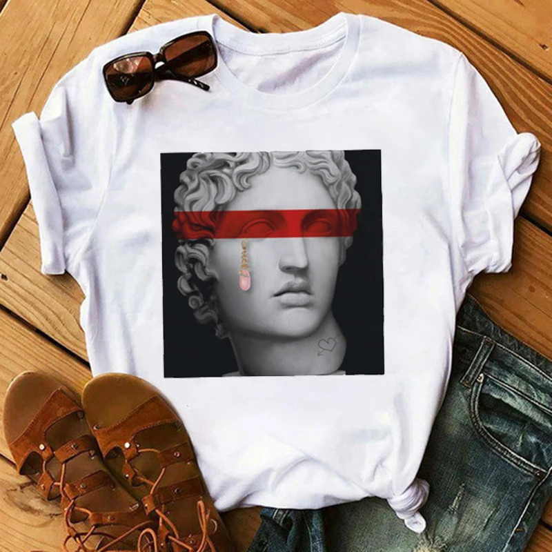 

Michelangelo David Tshirts Harajuku Ulzzang T-shirt Women Print Shirt 90s Vogue Aesthetic Female Graphic Tops Tees Femme