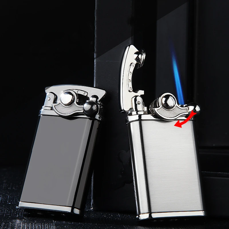 

Creative Personality Rocker Wheel Ignition Lighter Blue Flame Straight To Refillable Butane Lighter Accessories