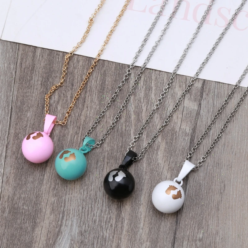 

Baby Footprints Brilliant Pregnancy Chime Bola Pendant Harmony Ball Necklace 32" Long Chain for Mother Baby Jewelry