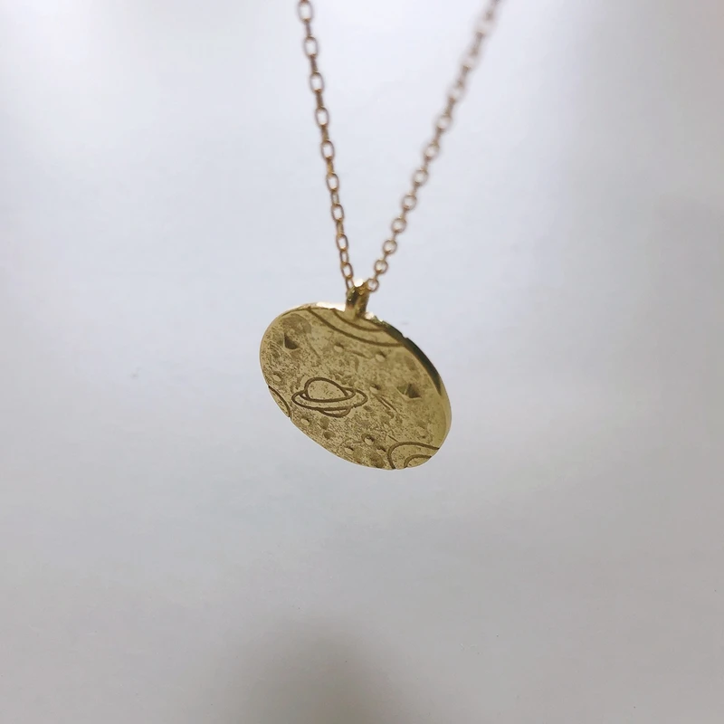 Silvology 925 серебро галактика, планета ожерелье Золото Круглый креативный выбивающий кулон ожерелье для женщин праздничные украшения подарок