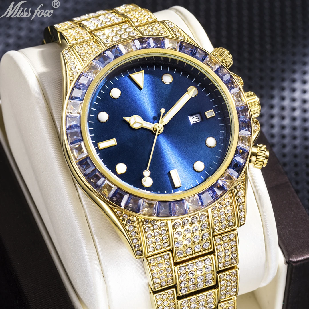 

18K Plated Gold Watch for Men Fully Diamonds Iced Out Mens Watches Hip Hop Men's Wristwatch Waterproof Reloj Hombre Droshipping