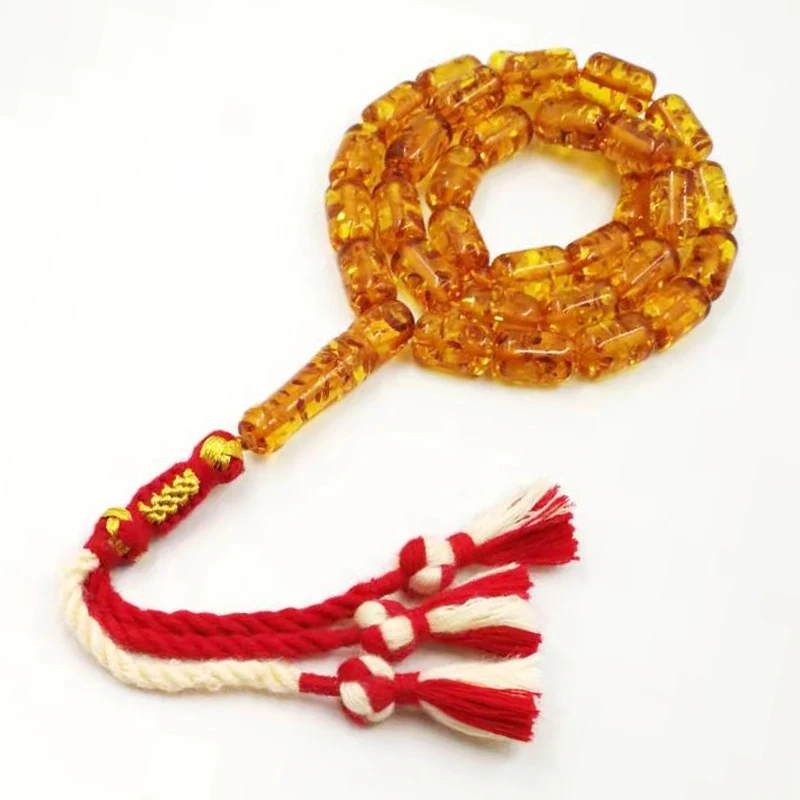 Ambers цвет Tasbih 33 бусины Мужская Смола мусульманские четки хлопок кисточкой ислам модный браслет арабский Misbaha
