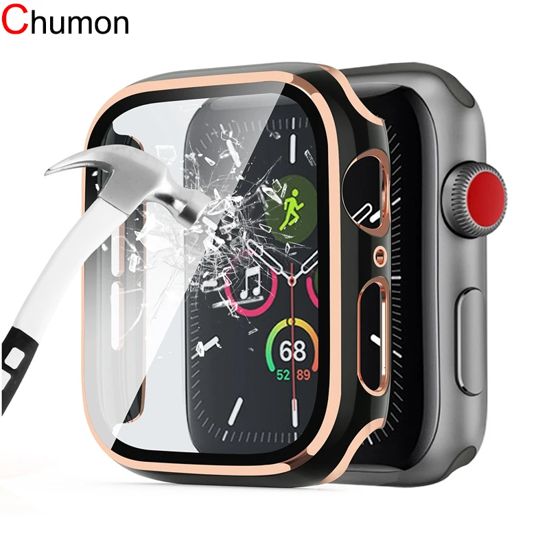 

Box+Glass+Case for Apple watch SE 44mm 40mm 38mm 42mm Smartwatch screen protector cover Apple watch series 3 4 5 SE Accessories