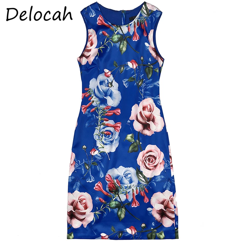 

Delocah Women Summer Fashion Designer Party Short Dress Sleeveless Rose Floral Print Elegant Bodycon Ladies A-Line Dresses 2021