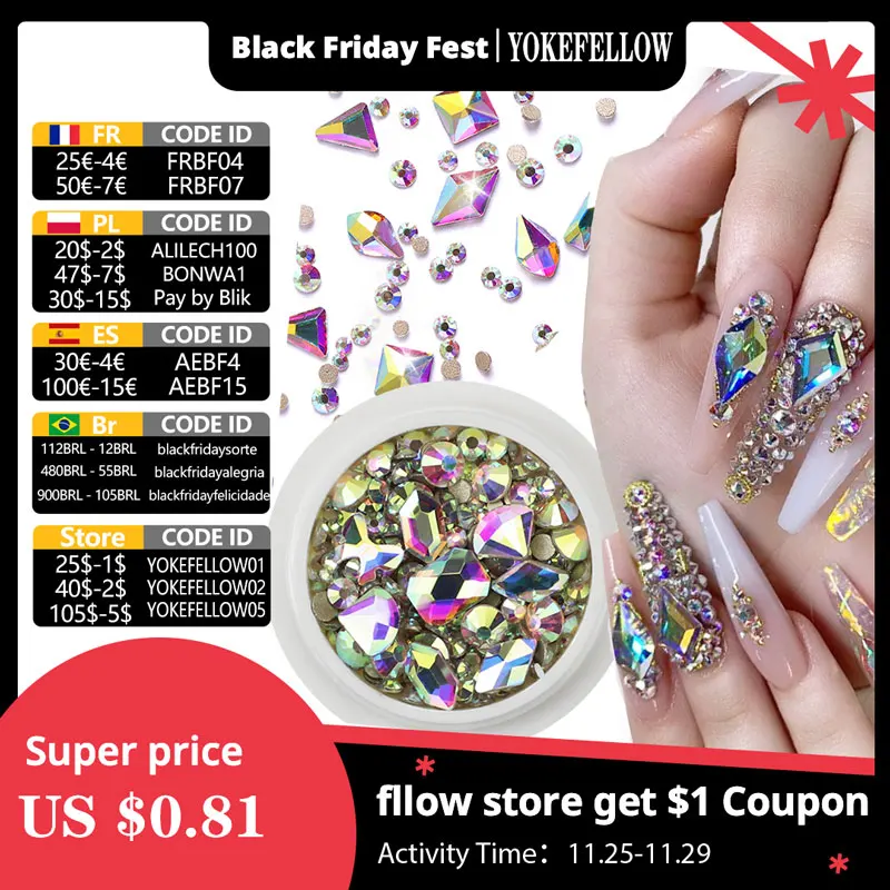 

High-quality Glitter AB Nail Rhinestone Luxury Shine Diamond For DIY Nail Art Design Nail Salon 3D Crystal Nail Decorations