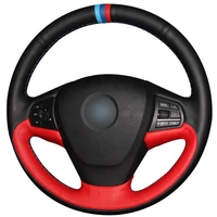 non slip durable black red natural leather car steering wheel cover for bmw f25 x3 2011 2017 f15 x5 2014