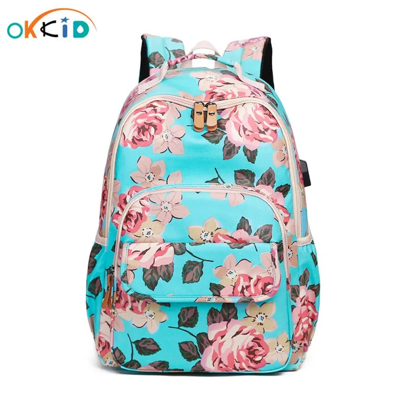 OKKID детский школьный рюкзак с цветочным принтом, школьные ранцы для девочек-подростков, Детские рюкзаки для книг, школьные портфели для дево...