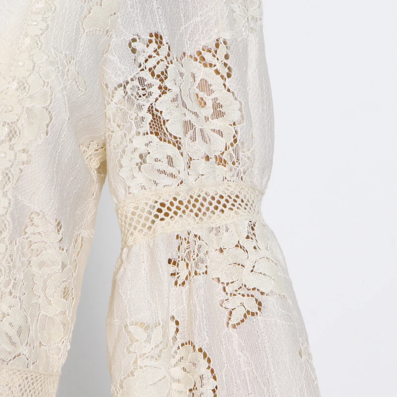 

SISPELL Patchwork Lace Dresses For Female Lantern Long Sleeve Highi Waist Slimming Ruched Women's Elegant Dress Fashion tide