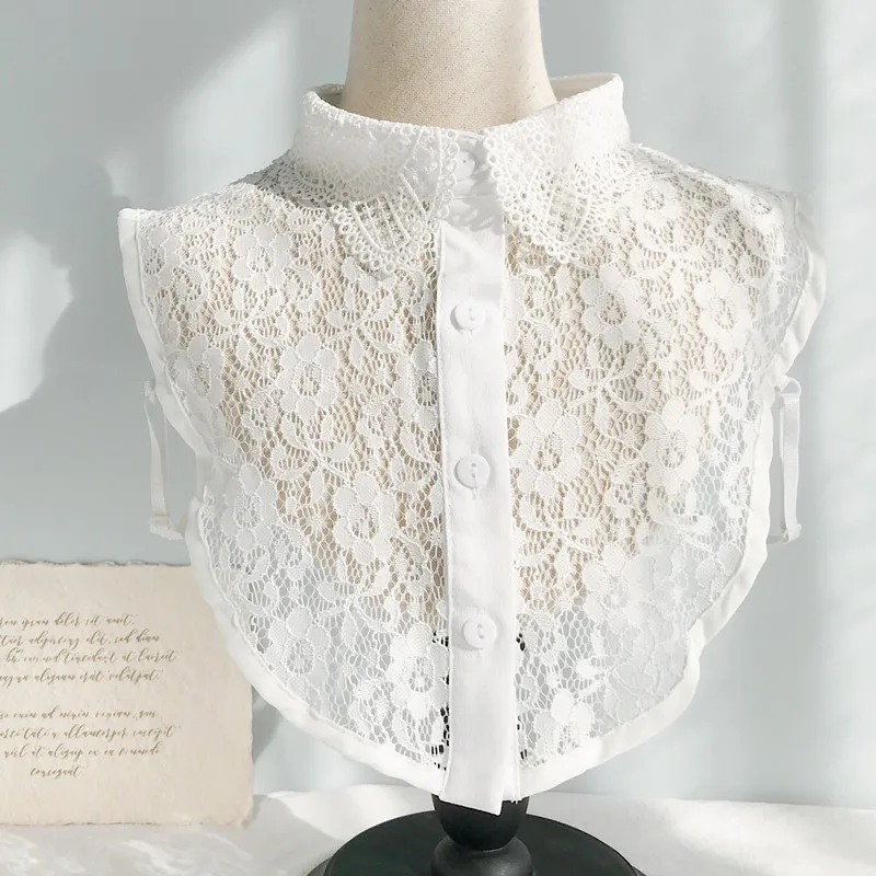 

2021 Lace Chiffon Doll Fake Collar Ladies Shawl Wrap Removable Detachable Embroidered False Collar Aesthetic Clothes Accessory