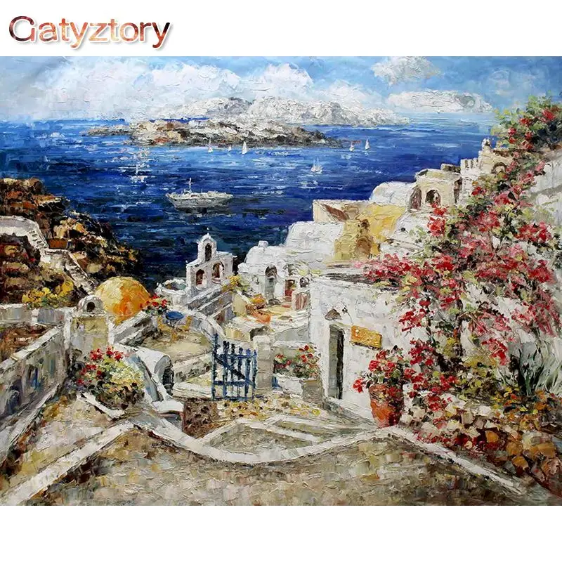

Painting By Numbers Aegean Sea Photo Frames Picture wall Decoration hoom Adult Acrylic Canvas Drawing Gatyztory Diy Kit