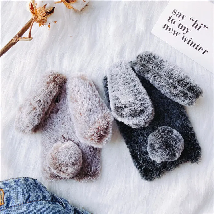 

Fluffy Rabbit soft Plush cover For Xiaomi A3 Mi 10T A2 lite For Xiaomi Poco X3 Redmi 9A 9C 8A 7A 6A 8T Note 5 6 7 8 9 Pro Case