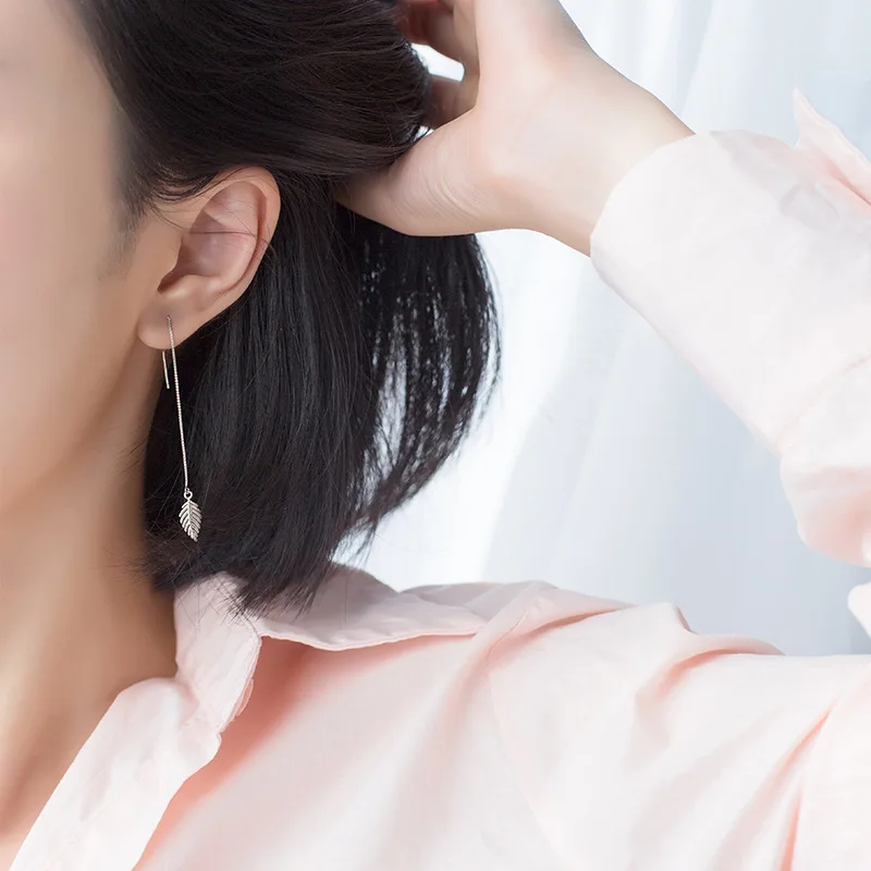 Женские серьги-подвески с полыми листьями длинные серебряные серьги из