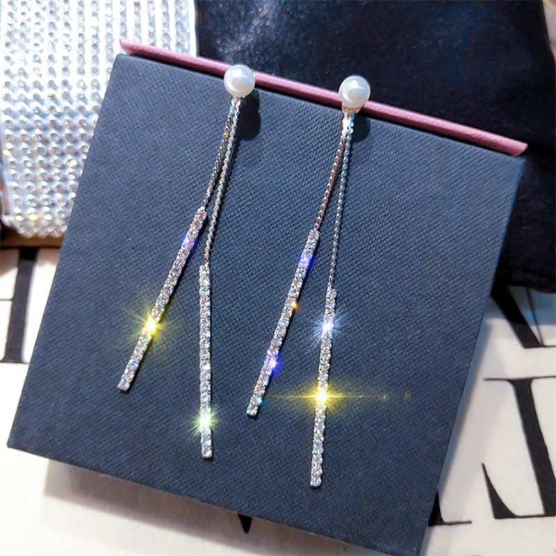 

Ailodo Elegant Pearl Earrings For Women Korean Fashion Crystal Long Tassel Earrings Engagement Wedding Party Jewelry Girls Gift