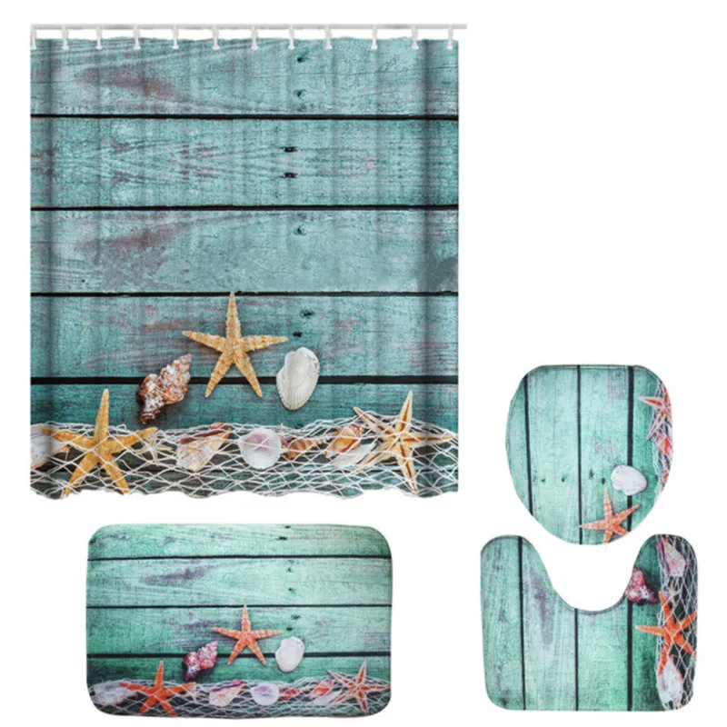 4 шт./компл. занавеска для душа с принтом черепах чехол на коврик ванной набор