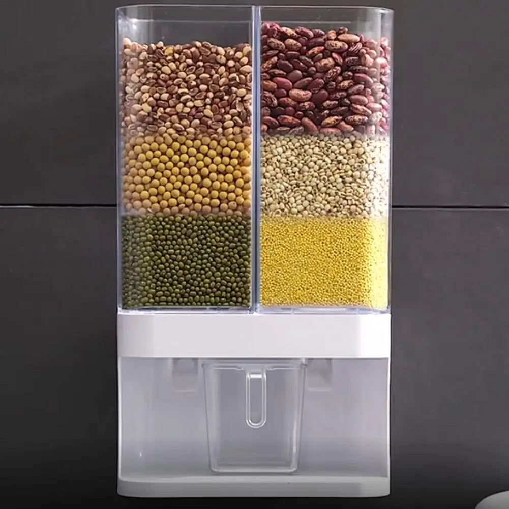 

Wall-mounted Kitchen Food Press Storage Box Cans Transparent Container Boxes Rice Cereals Grain Rice Dispenser Organizer Boxes