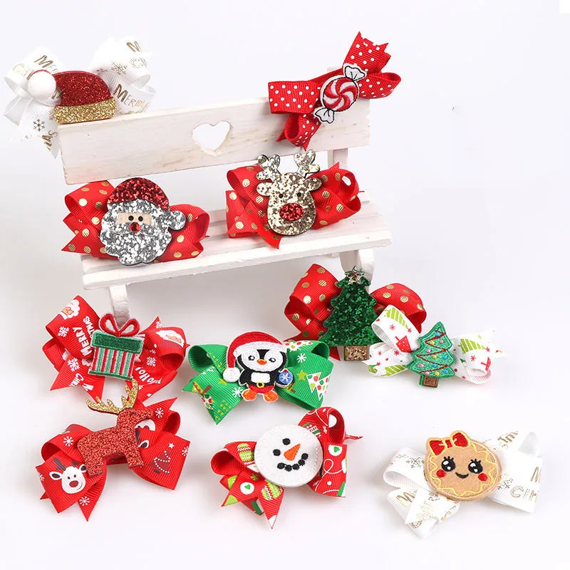 2 шт./компл. Рождественская серия заколки для волос с милым блестящим бантом