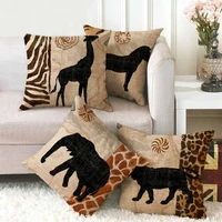 animals throw decorative pillowscase 45x45 elephant giraffe leopard lion fauxlinen cushion cover for sofa chair home decoration