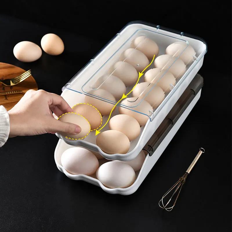 

New Egg Storage Box Rolling Drawer-Type Refrigerator Egg Box Fresh-Keeping Box Kitchen Automatic Egg-rolling Compartment Holder