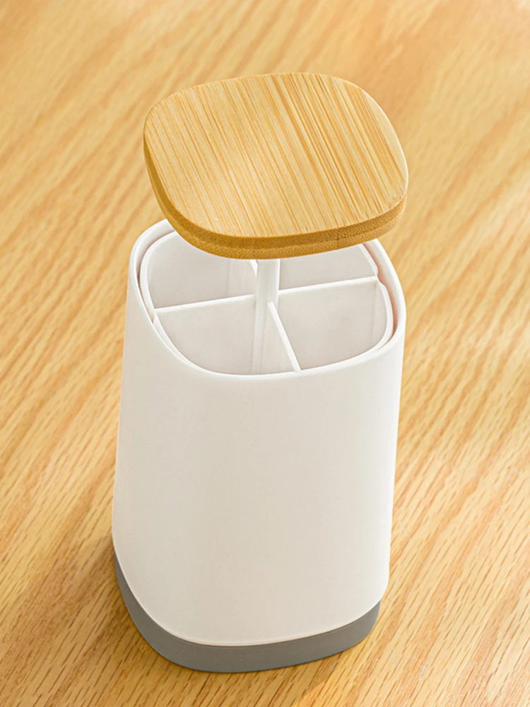 

4 Grids Automatic Toothpick Box Dental Floss Picks Holder Living Room Push-type Cotton Swab Storage Box Toothpick Jar