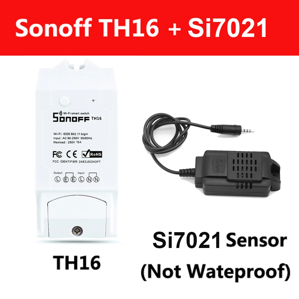 TH16 and Si7021 Sonoff TH 10A/16A умный переключатель Wi-Fi контроллер с температурным датчиком и водонепроницаемым контролем влажности домашняя Автоматизация - Комплект: TH16 and Si7021