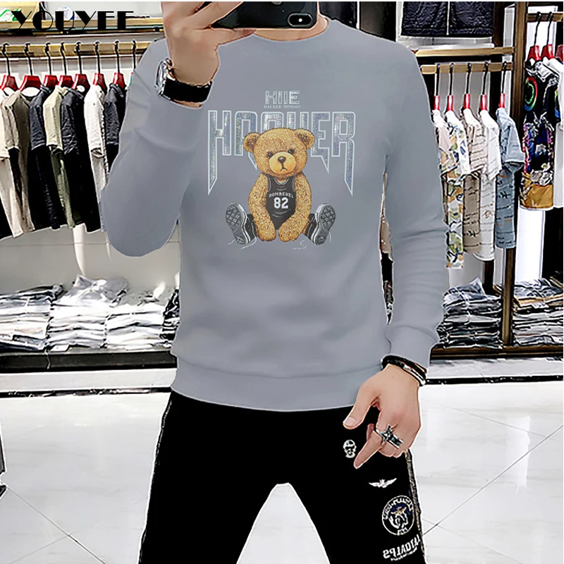 Мужские толстовки с капюшоном и принтом поп-медведя Удобный Повседневный