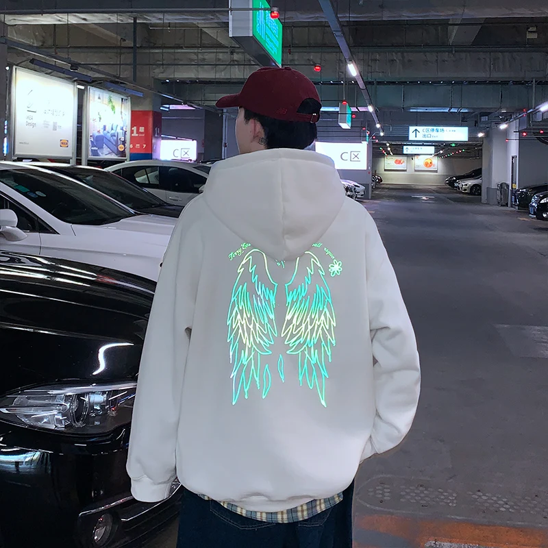 Светоотражающие толстовки с принтом крыльев для мужчин Harajuku модная уличная