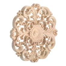 10cm Round Flower Wood Carving Decal Unpainted Disc Onlay Decor Door Furniture Symmetrical European Court Exquisite Single-sided