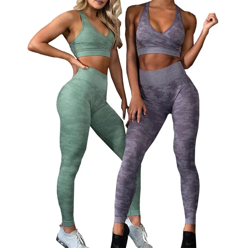 2 шт. камуфляжный комплект для йоги спортивная одежда женщин спортзала фитнеса