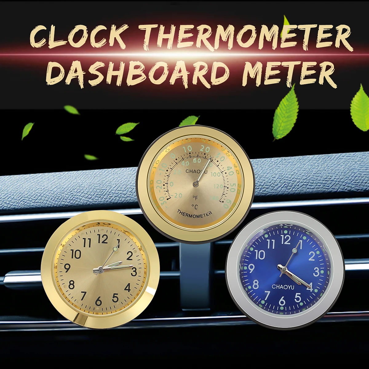 

Dashboard Clock Contoured Auto Decorate Interior Thermometer Car Conditioner Air Outlet Meter Aromatherapy
