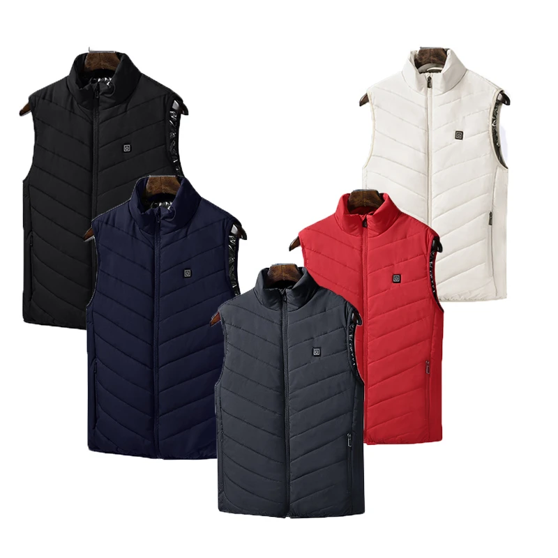 5 Color Outdoor Heated Vest Men Women Winter Sleevless USB Heating Jacket Stand Collar Heating Thermal Waistcoat Hiking Coat