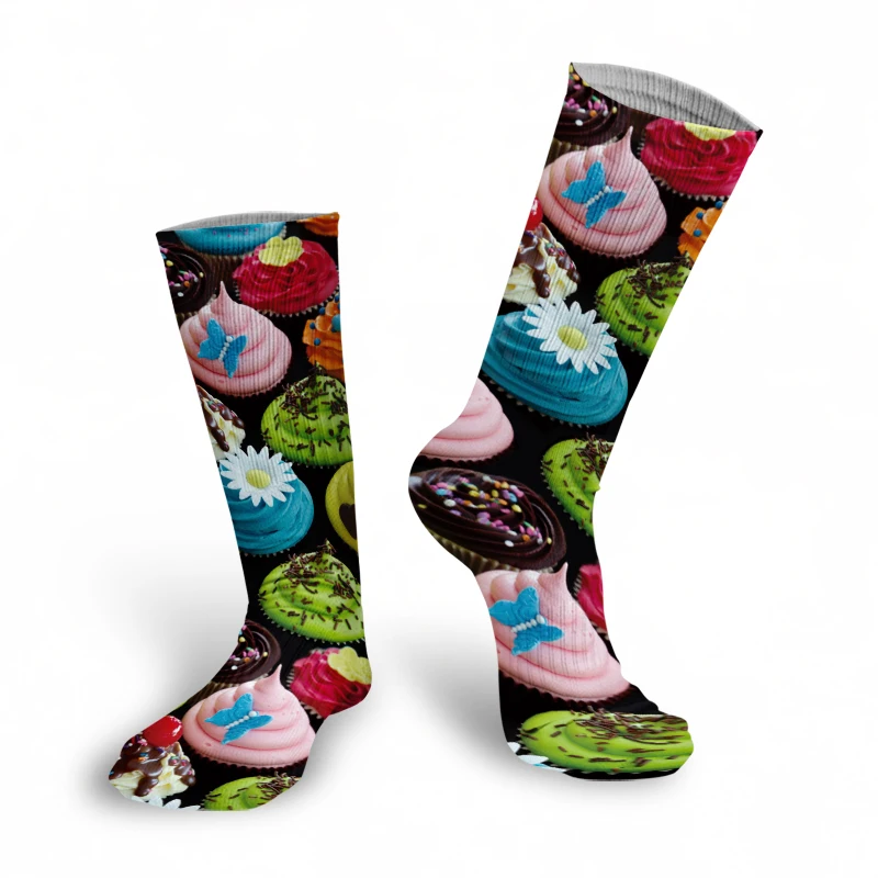 Прямые носки с принтом Макарон для девочек модные смешные компрессионные