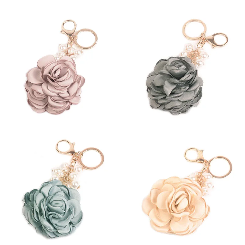 Брелок из шифона с цветами и жемчугом тканевые брелки кисточками для автомобиля