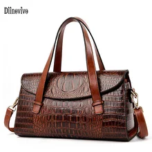 DIINOVIVO Luxury Crocodile Designer Handbags Women Bag Vintage PU Leather Shoulder Crossbody Bag Ladies Boston Tote Bag WHDV1987