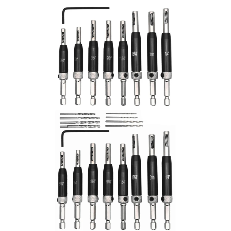 

8/16pcs Self Centering Hinge Drill Bits with Hex Key Set Hole Puncher Guide Door Q1JB