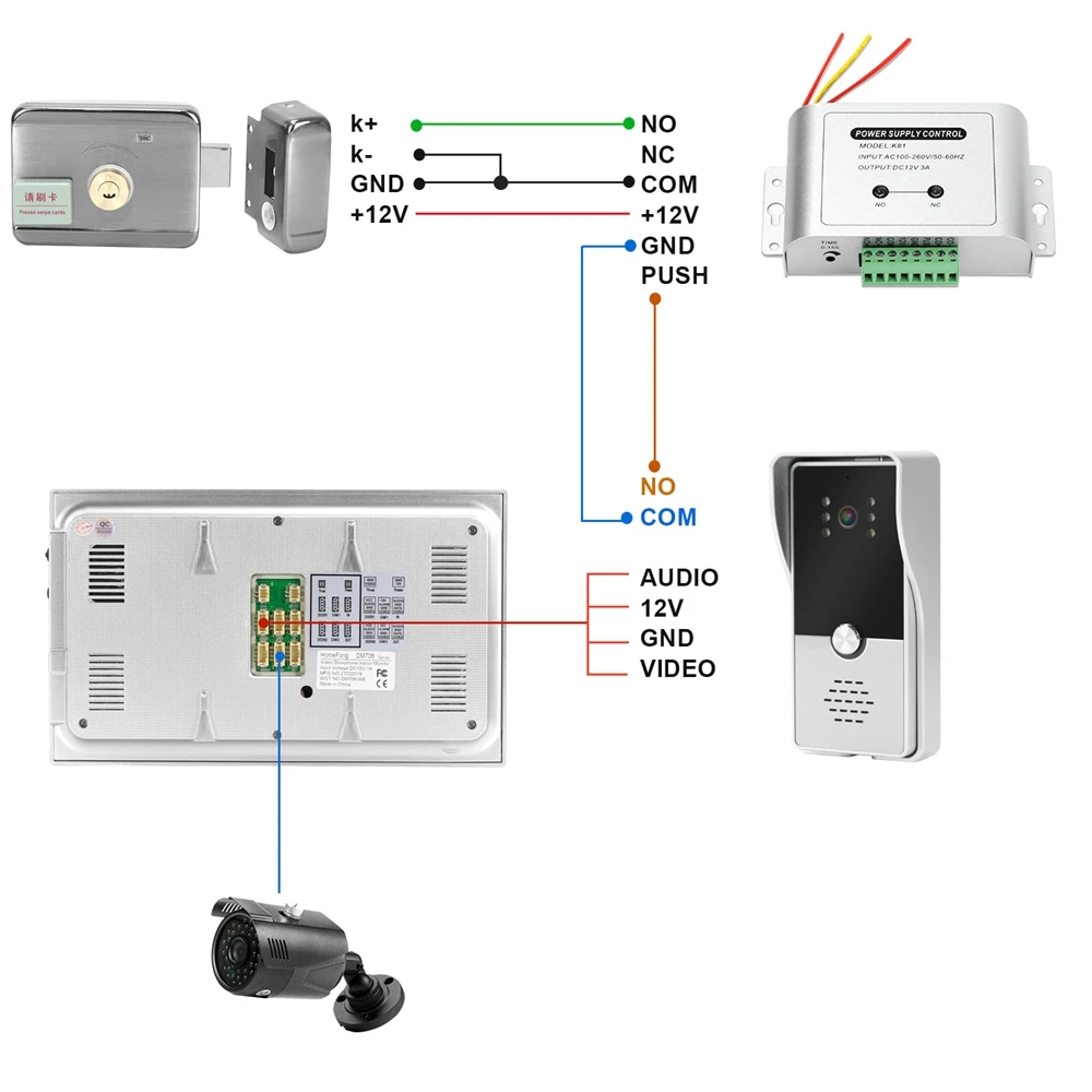 7-дюймовый домашний видеодомофон проводной дверной видеозвонок с записью