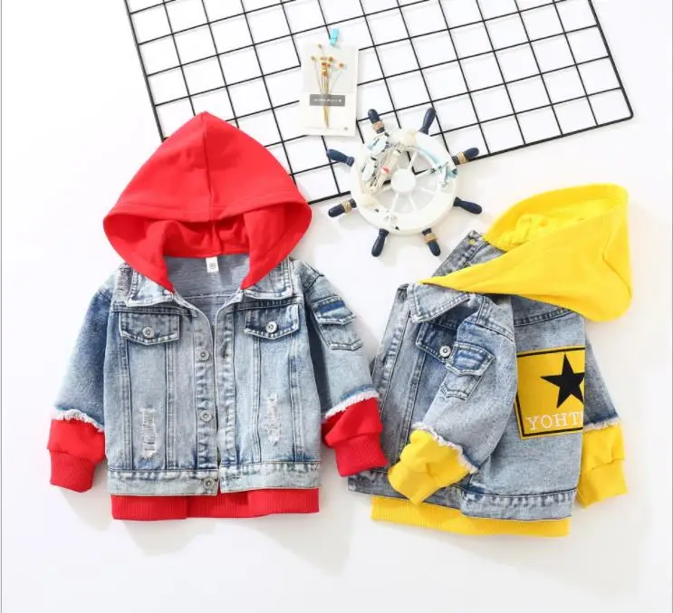 Детская куртка пальто для детей 2 7 лет Модная Джинсовая Верхняя одежда с