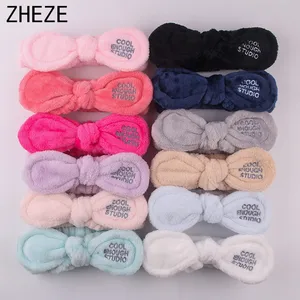 12 шт.лот модная повязка на голову с бабочкой из мягкого кораллового флиса для мытья лица для женщин 7 дюймов повязка на голову с бантом головные уборы для девочек аксессуары для волос