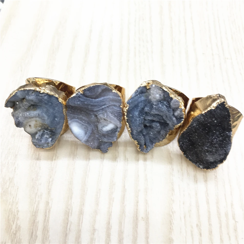 

New Luxury DIY Natural stone Galaxy rings Nebula Cosmic Crystal Creative Druzys drusy women Agates ring Lovely Lucky