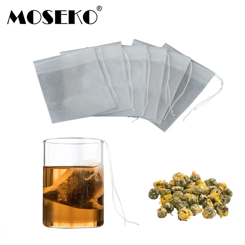 

MOSEKO 100Pcs/Lot Tea Bags Empty Scented Drawstring Pouch Bag 5*7CM Seal Filter Cook Herb Spice Loose Coffee Pouches Tools