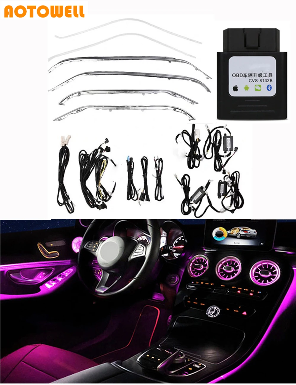 

Upgrade 3/12/64 Colors Ambient Light Lamp for W205 Mercedez Benz C Class C260 GLC C180 X253 Ambient Lamp Car Accessories