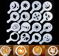 16pcs funny creative coffee latte cappuccino coffee art stencils template strew flowers pad duster spray for coffee decor tool