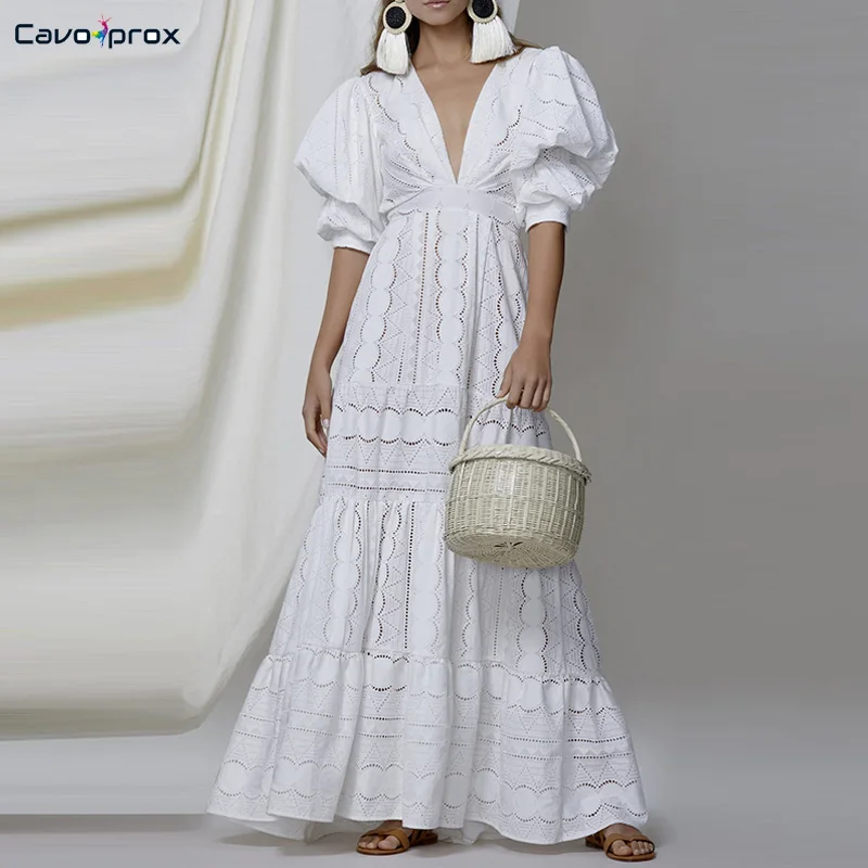 Женское элегантное платье с v-образным вырезом и рукавами-фонариками летнее