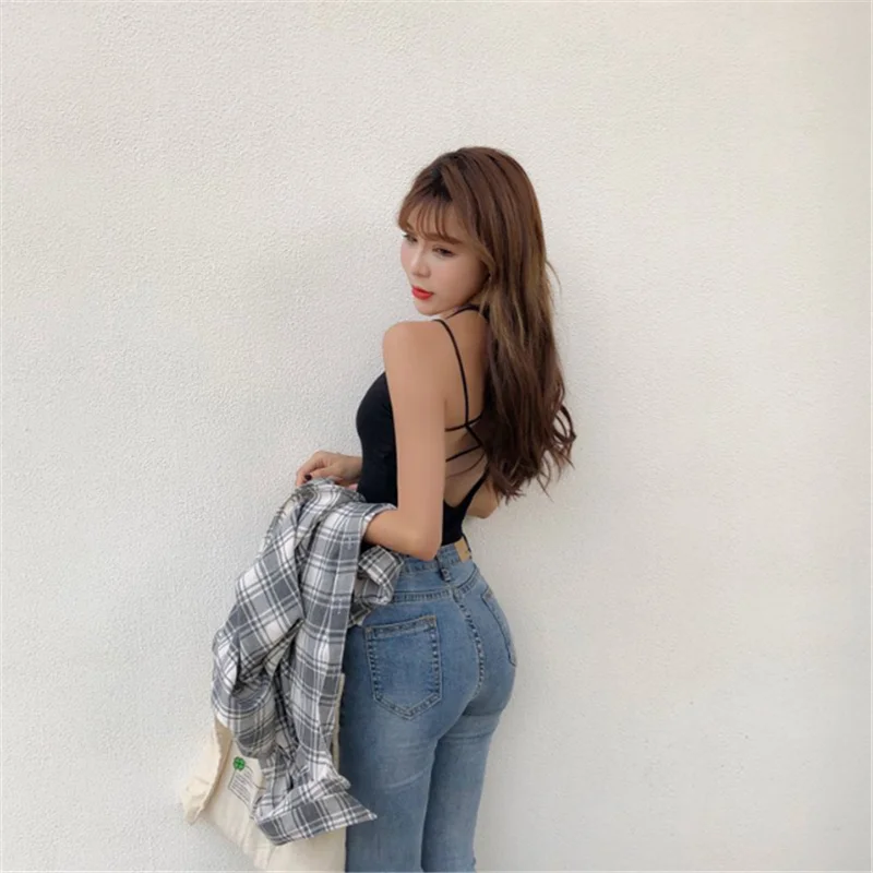 Женский топ на бретельках черный без рукавов с открытой спиной для лета 2020|Топы| |