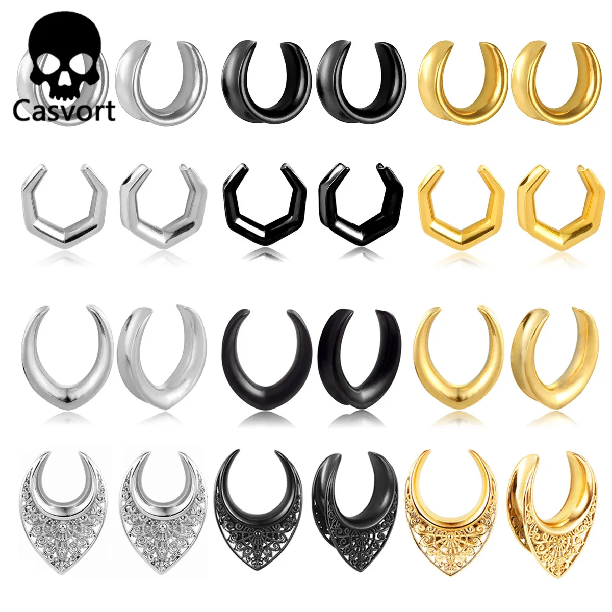 

Casvort Wholesale 10PCS Hot Saddle Ear Tunnel Plug Piercing Expander Stretchers Fashion Body Piercing Jewelry Earrings Gift