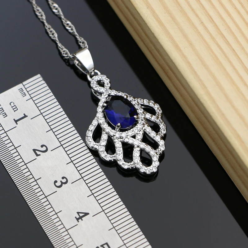 Женский винтажный Комплект украшений из серебра 925 пробы ожерелье с голубым